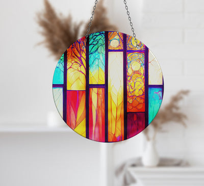 Stained Yellow & Red Faux Stained Glass Suncatcher Window Hanging Home Decor Sun Catcher Gift Idea