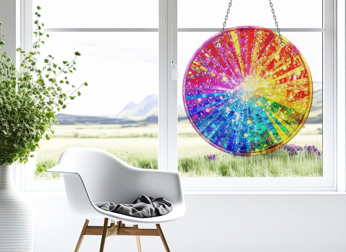 Color Bomb Faux Stained Glass Suncatcher Window Hanging Home Decor Sun Catcher Gift Idea