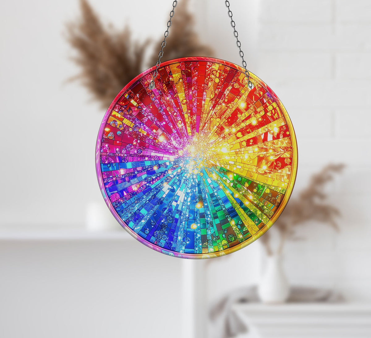 Color Bomb Faux Stained Glass Suncatcher Window Hanging Home Decor Sun Catcher Gift Idea