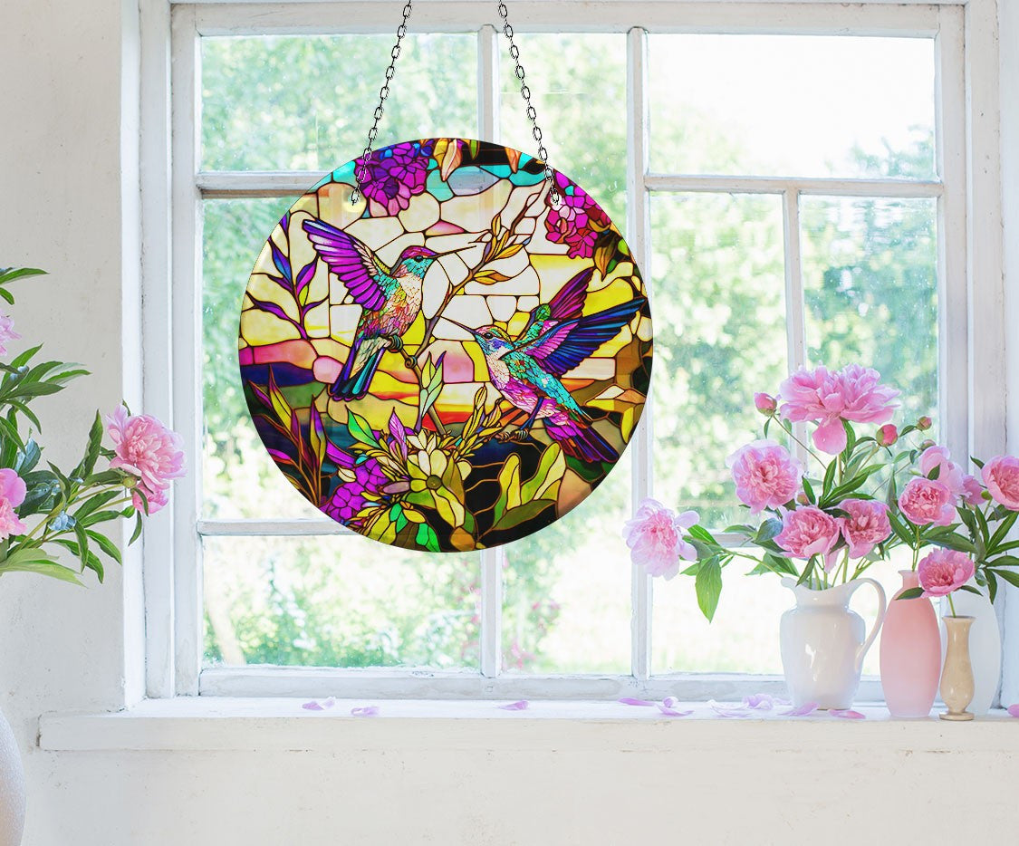 Colorful Acrylic Hummingbird Faux Stained Glass Suncatcher Window Hanging Home Decor Sun Catcher Gift Idea
