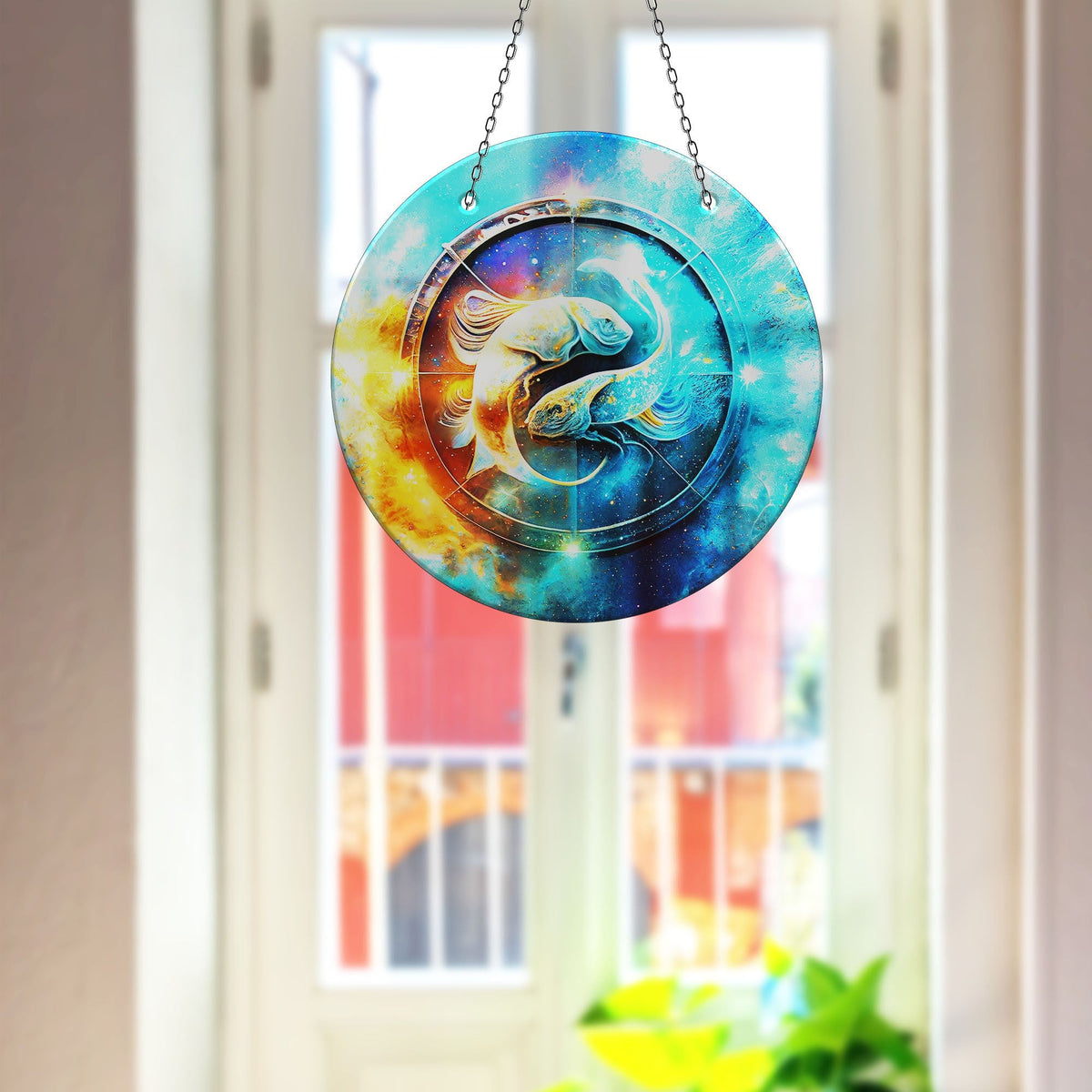Koi Fish Blue Faux Stained Glass Suncatcher Window Hanging Home Decor Sun Catcher Gift Idea Decor