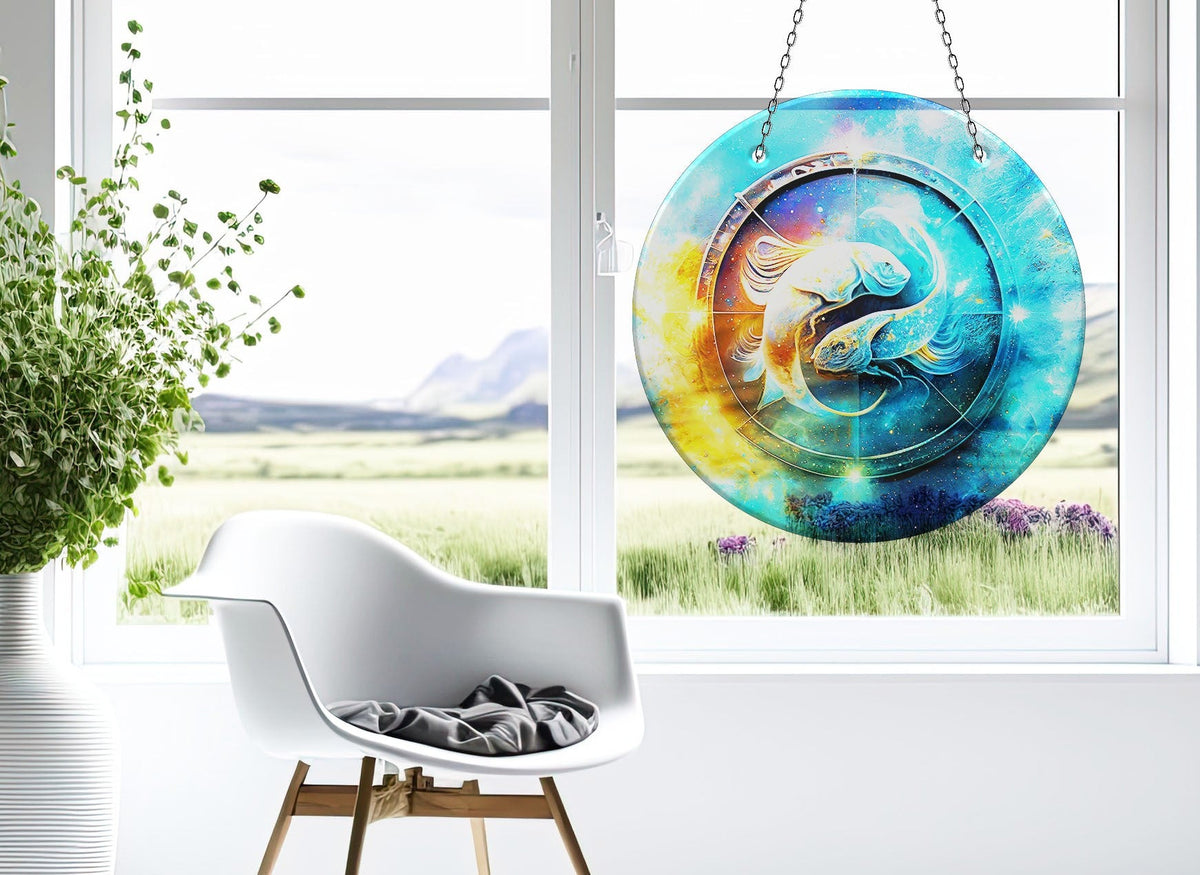 Koi Fish Blue Faux Stained Glass Suncatcher Window Hanging Home Decor Sun Catcher Gift Idea Decor