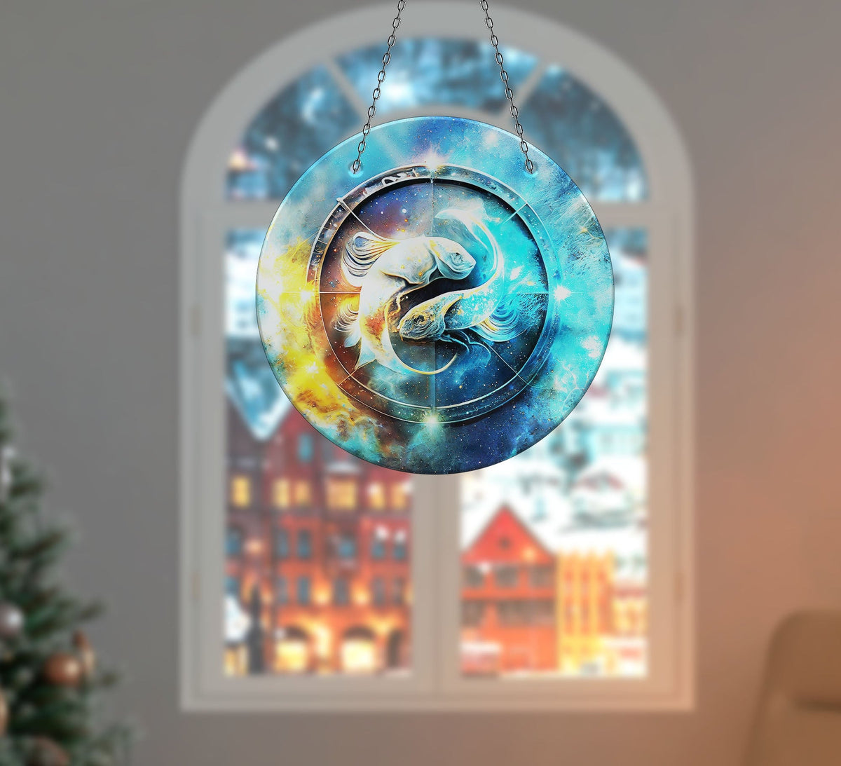 Koi Fish Blue Faux Stained Glass Suncatcher Window Hanging Home Decor Sun Catcher Gift Idea Decor