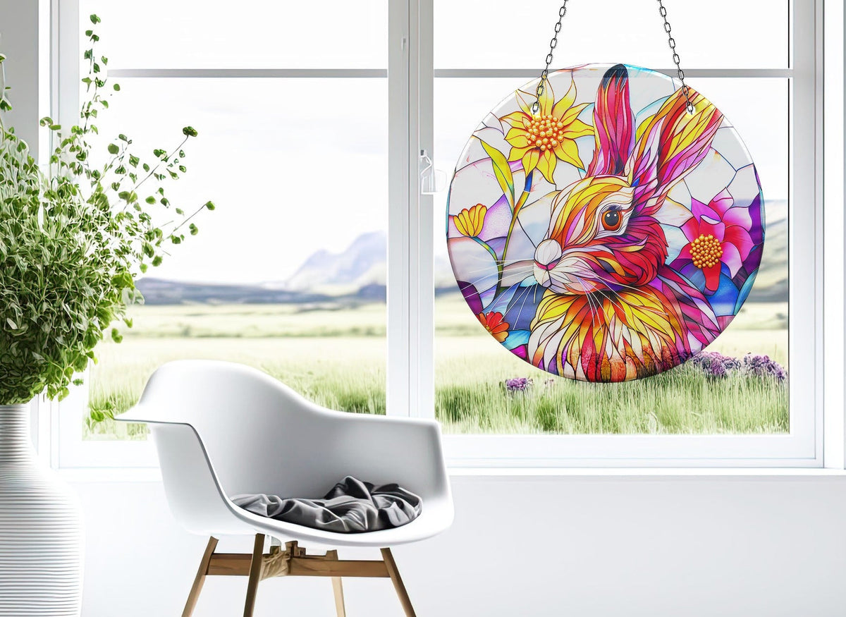 Colorful Rabbit Faux Stained Glass Suncatcher Window Hanging Home Decor Sun Catcher Gift Idea Decor