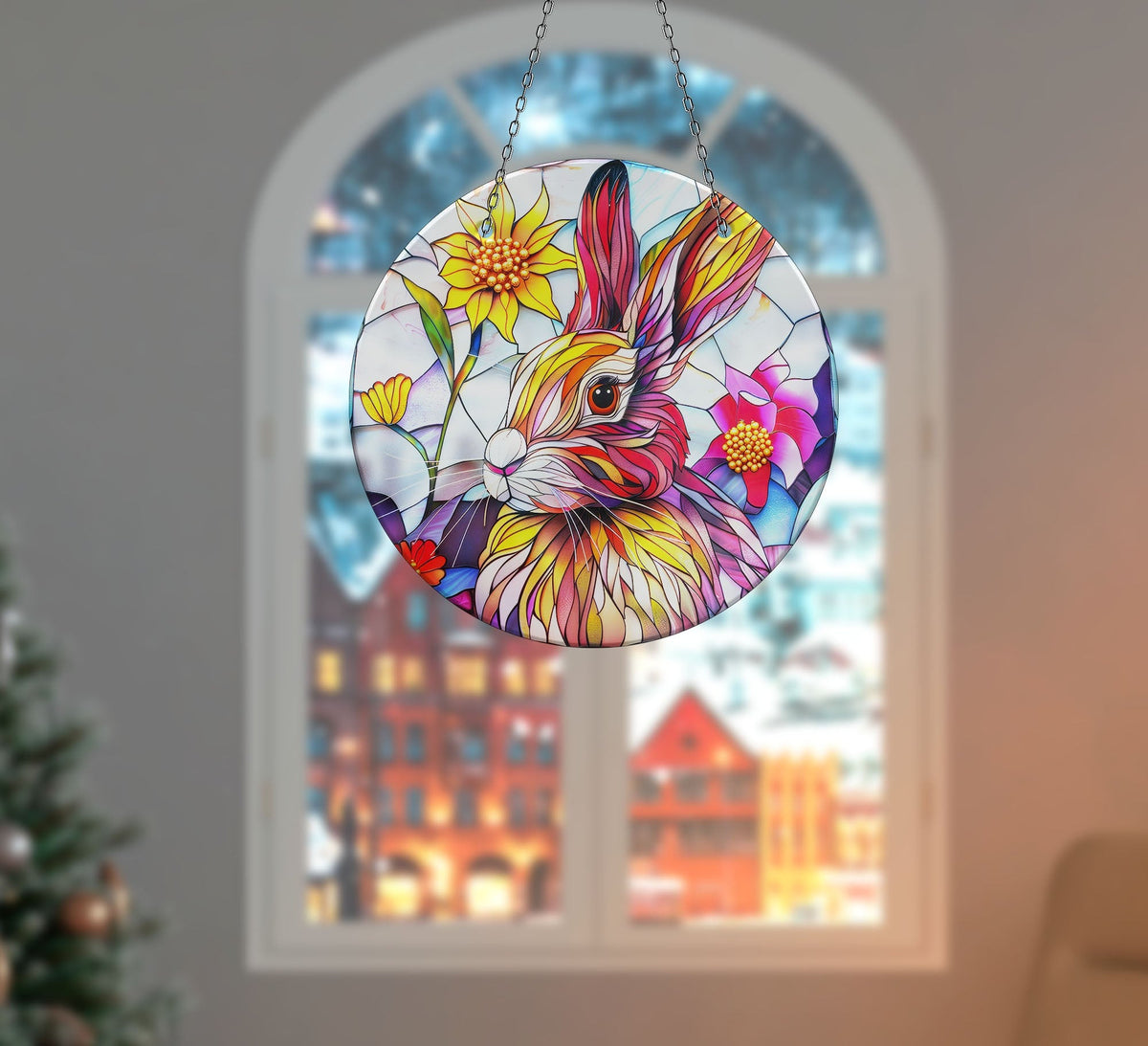 Colorful Rabbit Faux Stained Glass Suncatcher Window Hanging Home Decor Sun Catcher Gift Idea Decor