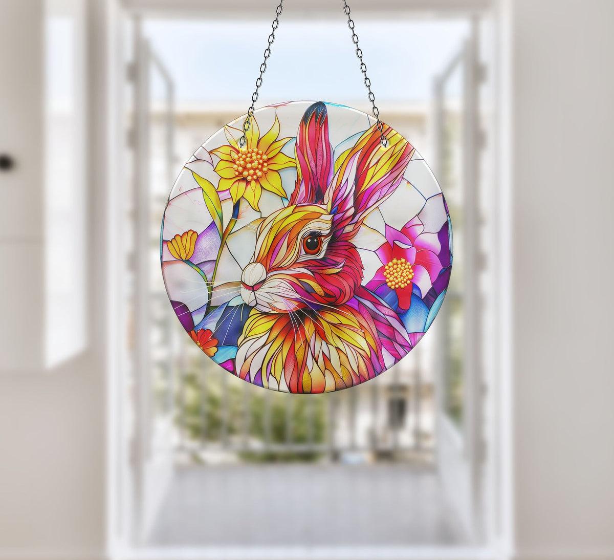 Colorful Rabbit Faux Stained Glass Suncatcher Window Hanging Home Decor Sun Catcher Gift Idea Decor