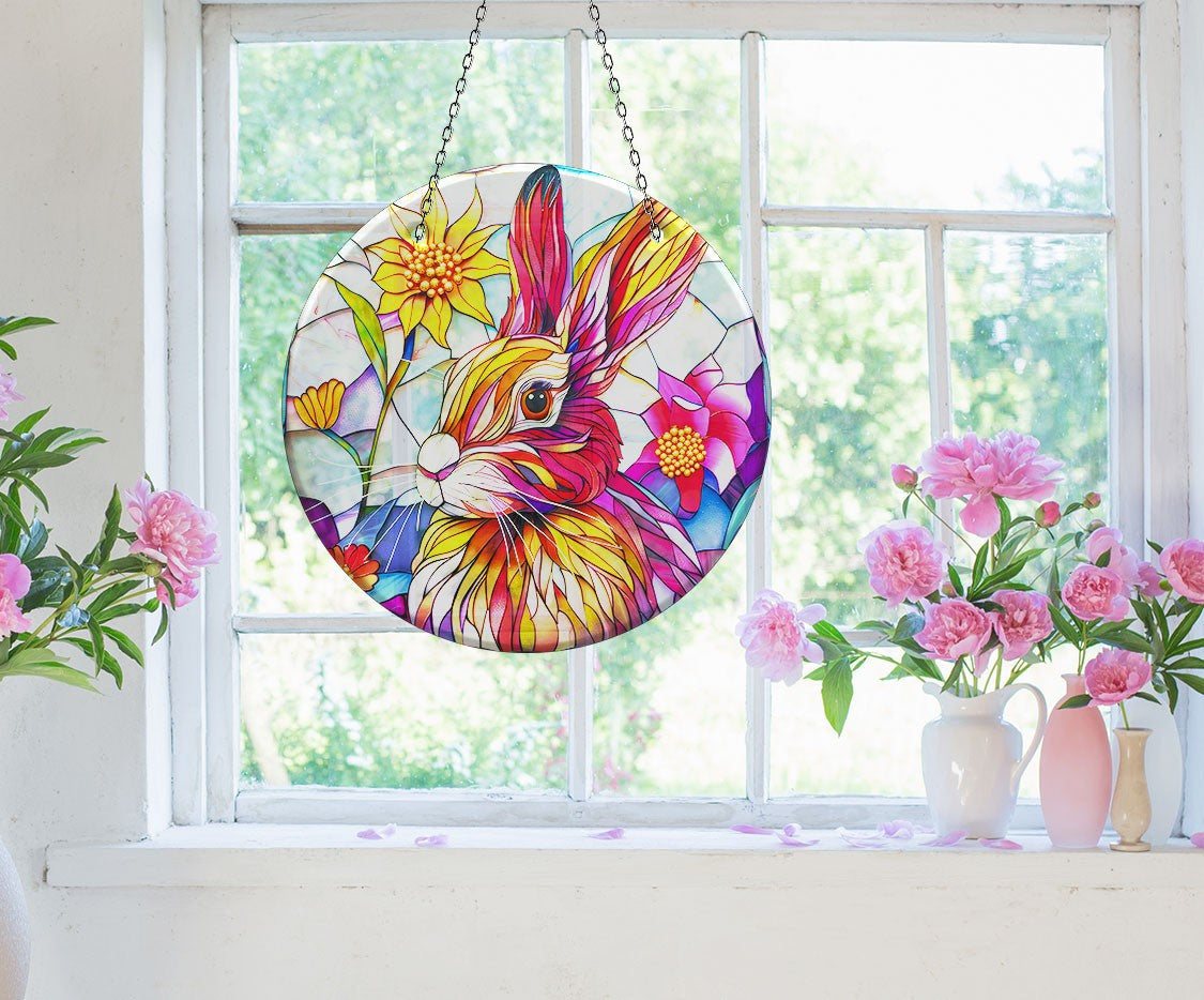 Colorful Rabbit Faux Stained Glass Suncatcher Window Hanging Home Decor Sun Catcher Gift Idea Decor