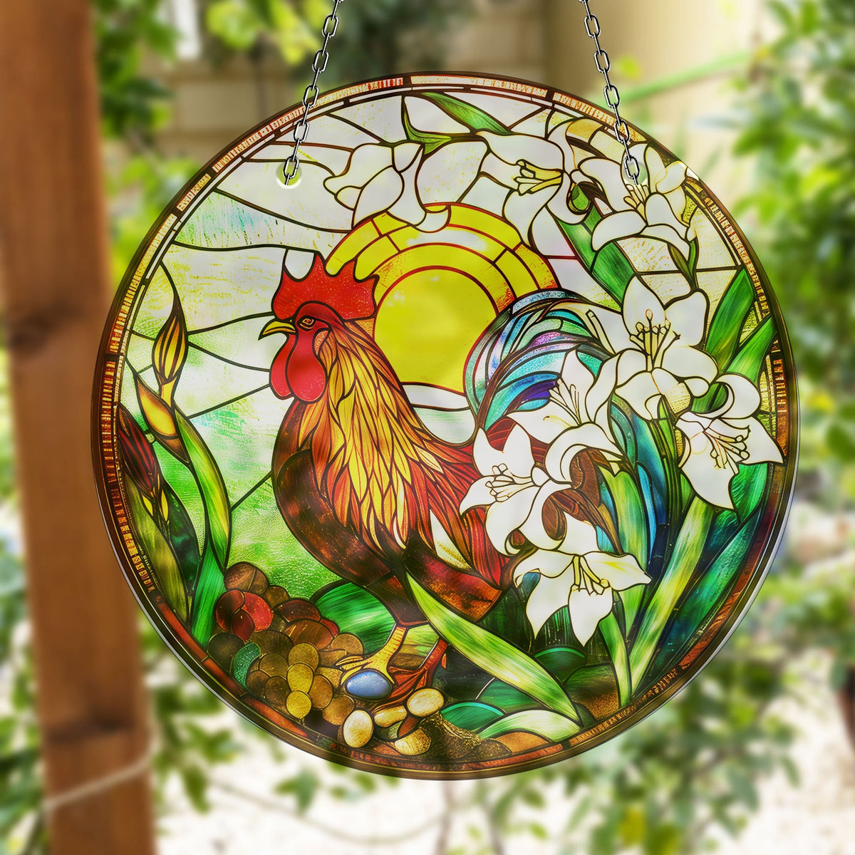 Colorful Rooster Stained  Faux Stained Glass Suncatcher Window Hanging Home Decor Sun Catcher Gift Idea