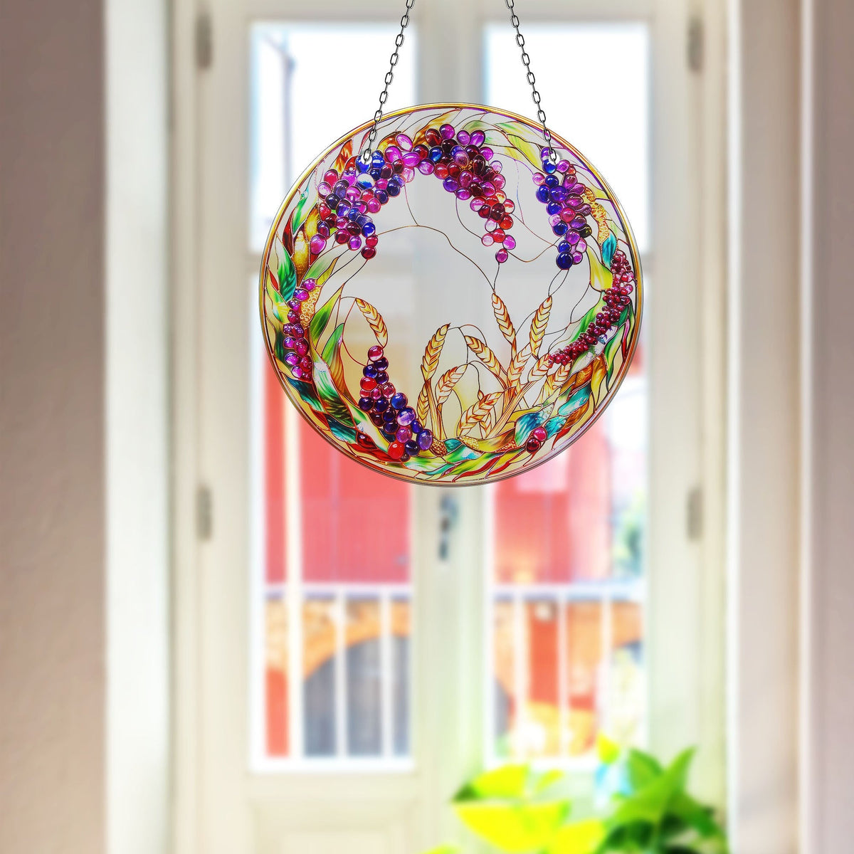 Colorful Grapes Stained  Faux Stained Glass Suncatcher Window Hanging Home Decor Sun Catcher Gift Idea