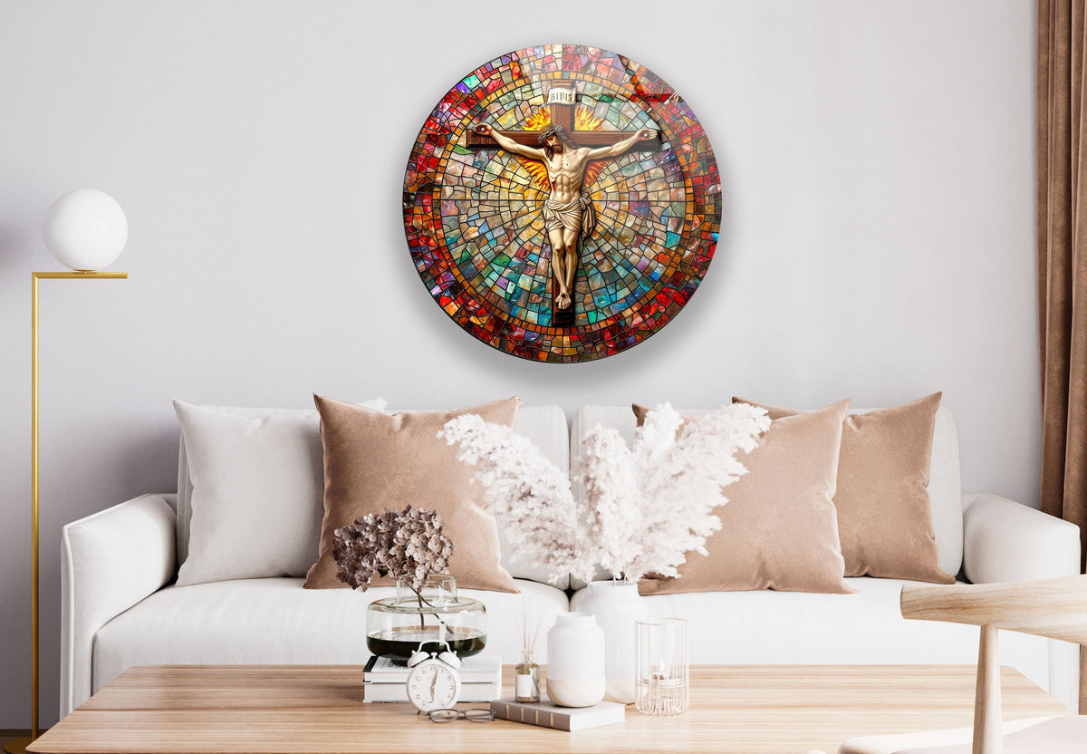 Religious Christ Mosaic Faux Stained Glass Suncatcher Window Hanging Home Decor Sun Catcher Gift Idea