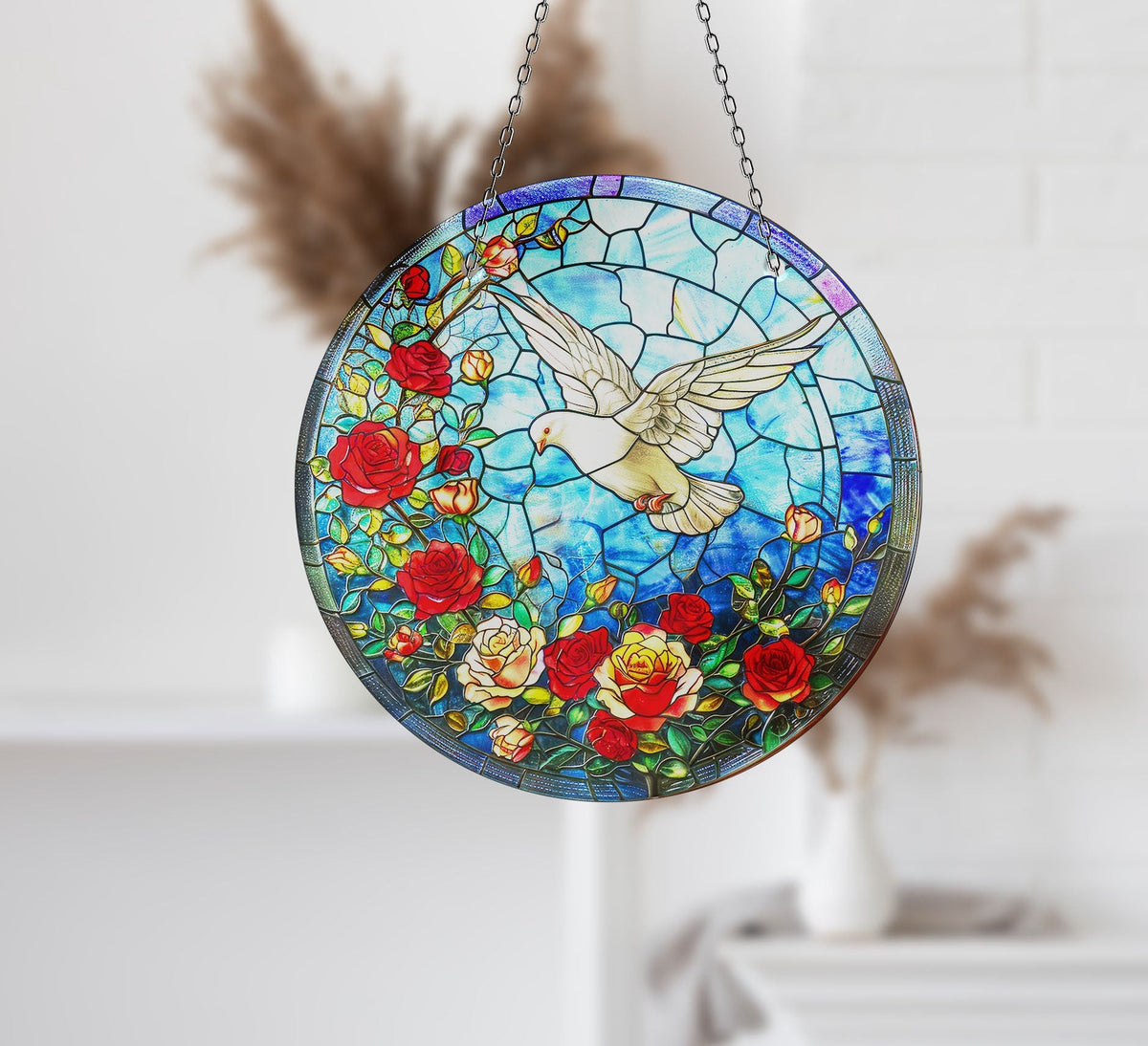 White Brids Stained Faux Stained Glass Suncatcher Window Hanging Home Decor Sun Catcher Gift Idea