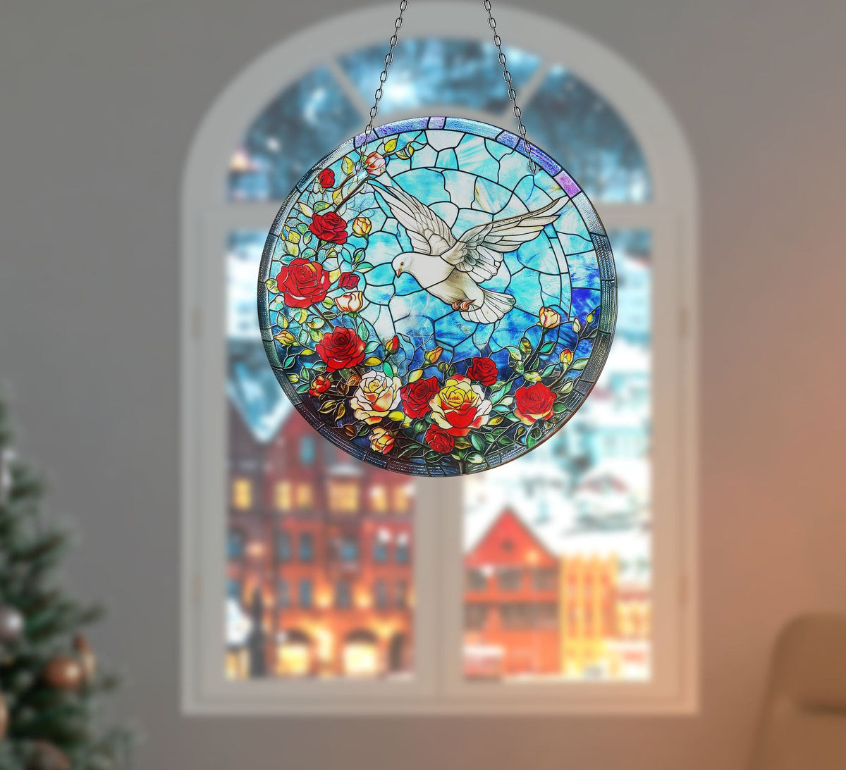 White Brids Stained Faux Stained Glass Suncatcher Window Hanging Home Decor Sun Catcher Gift Idea