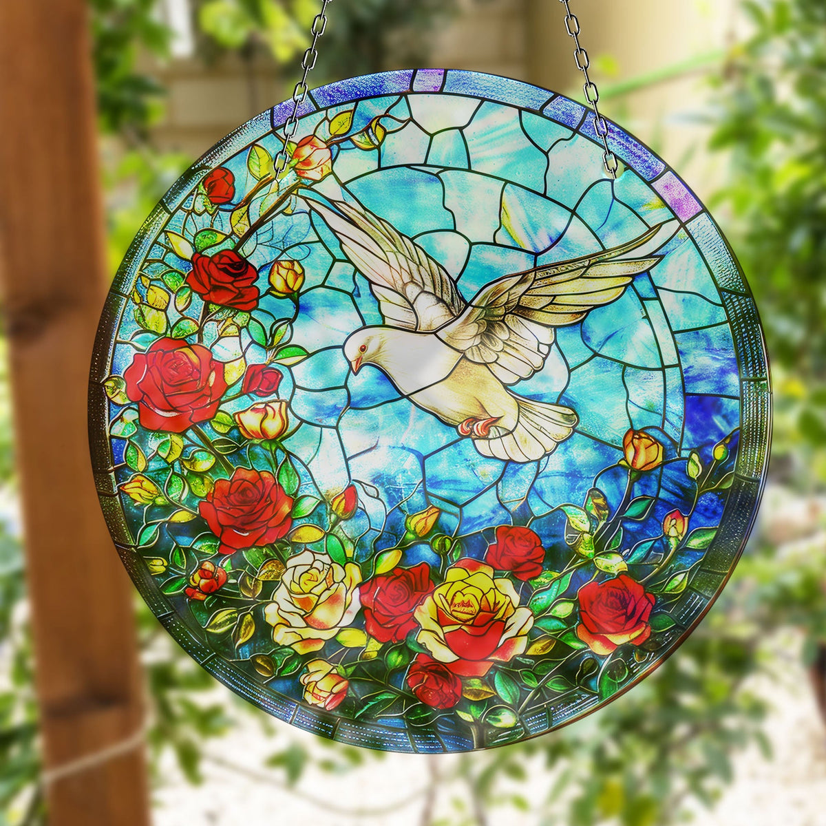 White Brids Stained Faux Stained Glass Suncatcher Window Hanging Home Decor Sun Catcher Gift Idea
