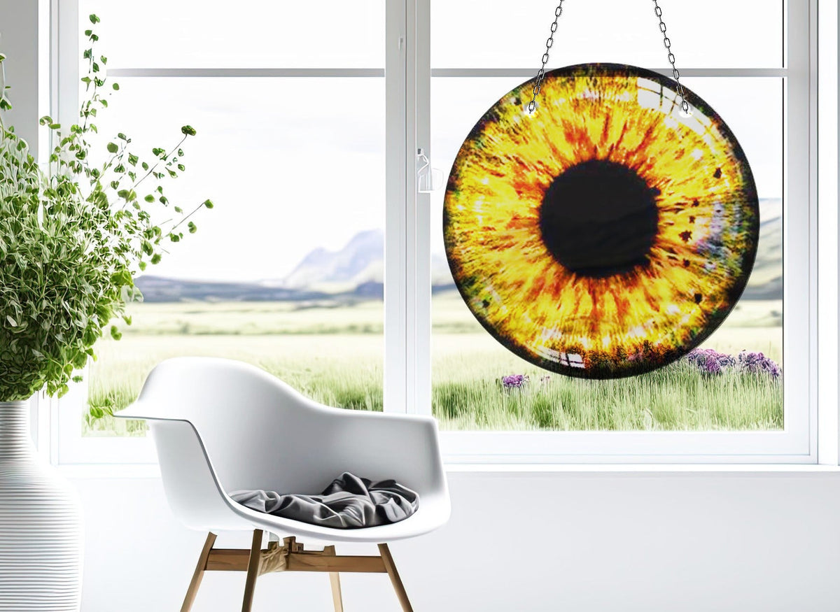 Yellow  Eye Faux Stained Glass Suncatcher Window Hanging Home Decor Sun Catcher Gift Idea Decor