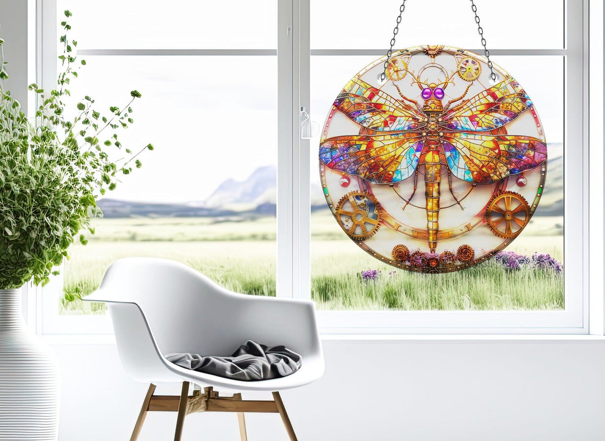 Dragonfly Colorful Faux Stained Glass Suncatcher Window Hanging Home Decor Sun Catcher Gift Idea