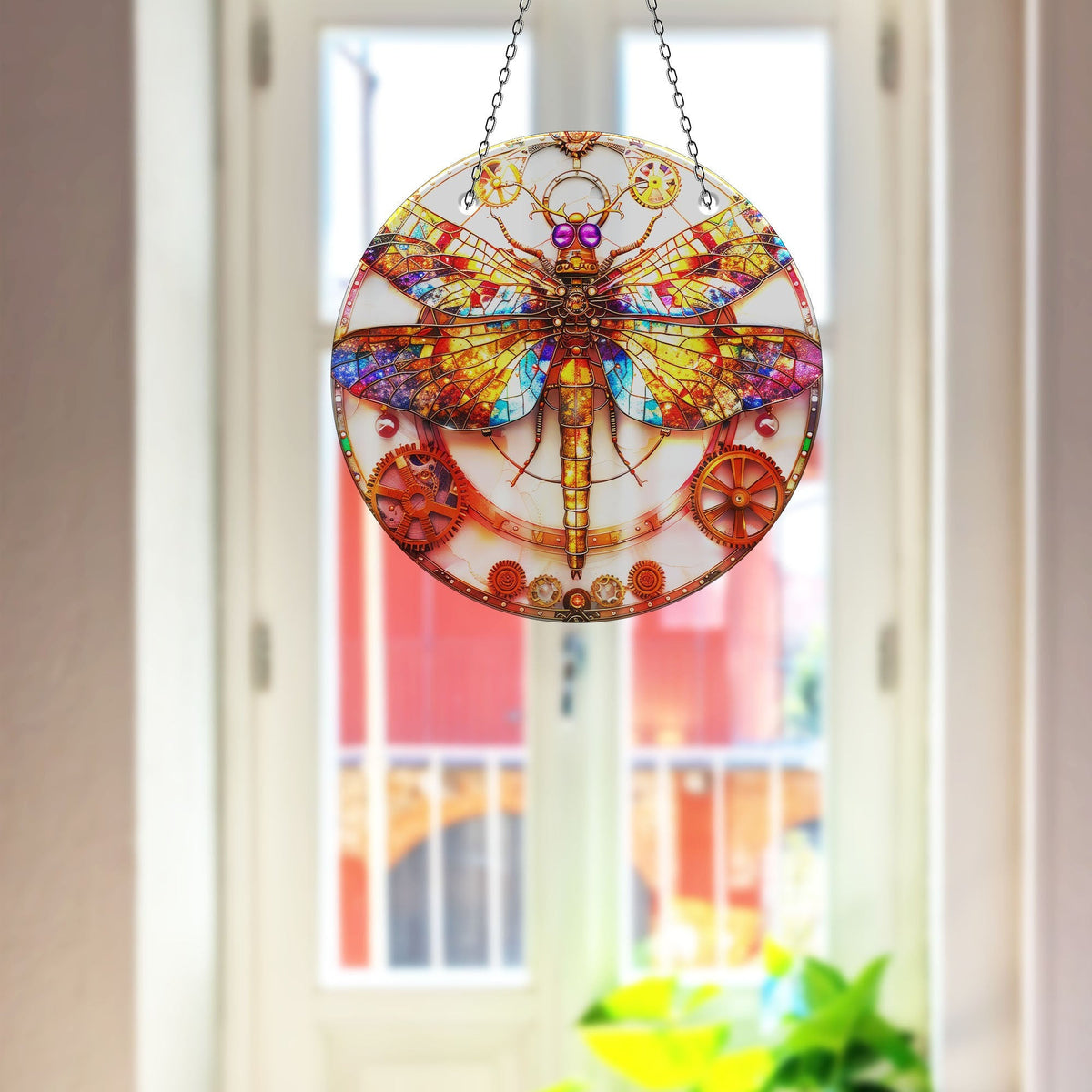 Dragonfly Colorful Faux Stained Glass Suncatcher Window Hanging Home Decor Sun Catcher Gift Idea