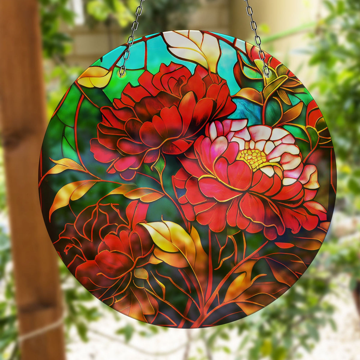 Red Flower Faux Stained Glass Suncatcher Window Hanging Home Decor Sun Catcher Gift Idea