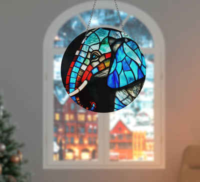 Mosaic Elephant Faux Stained Glass Suncatcher Window Hanging Home Decor Sun Catcher Gift Idea