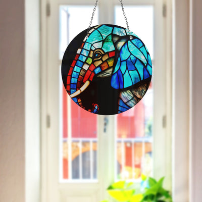 Mosaic Elephant Faux Stained Glass Suncatcher Window Hanging Home Decor Sun Catcher Gift Idea