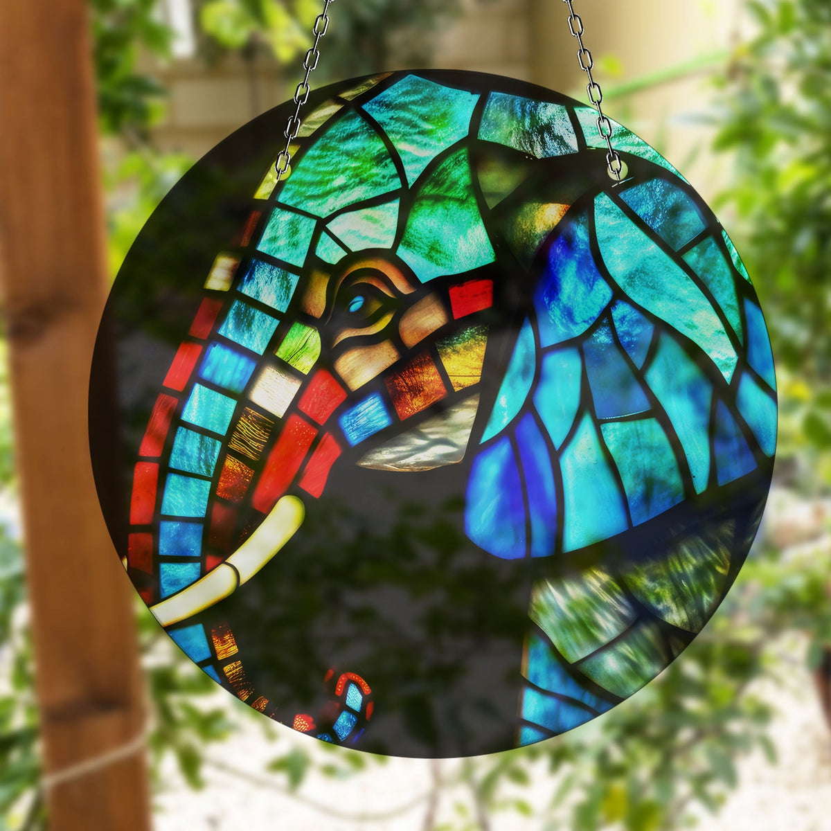 Mosaic Elephant Faux Stained Glass Suncatcher Window Hanging Home Decor Sun Catcher Gift Idea