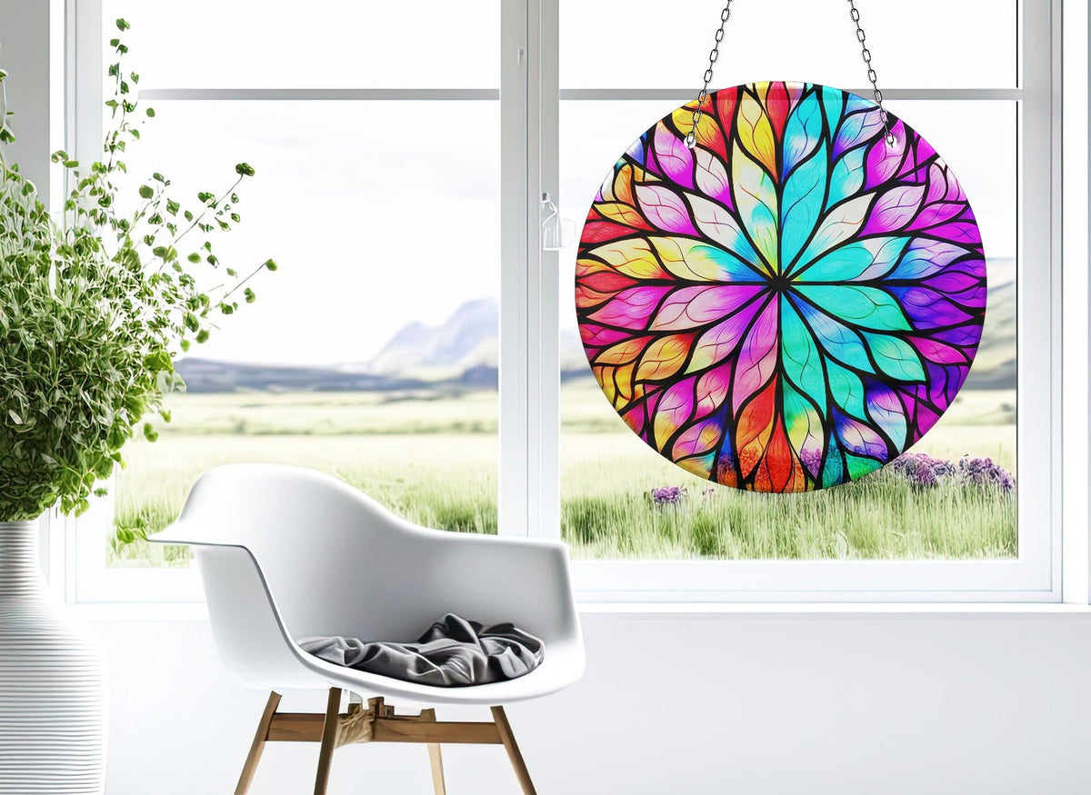 Colorful Stained  Flower Faux Stained Glass Suncatcher Window Hanging Home Decor Sun Catcher Gift Idea