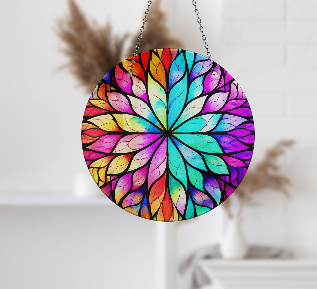 Colorful Stained  Flower Faux Stained Glass Suncatcher Window Hanging Home Decor Sun Catcher Gift Idea