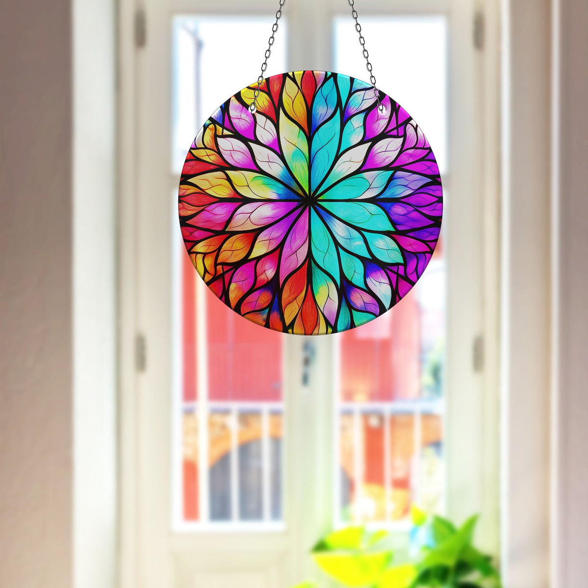 Colorful Stained  Flower Faux Stained Glass Suncatcher Window Hanging Home Decor Sun Catcher Gift Idea