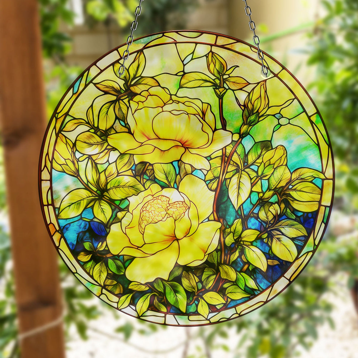 Yellow Botanical Faux Stained Glass Suncatcher Window Hanging Home Decor Sun Catcher Gift Idea Decor