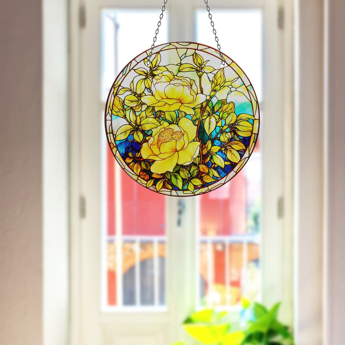 Yellow Botanical Faux Stained Glass Suncatcher Window Hanging Home Decor Sun Catcher Gift Idea Decor