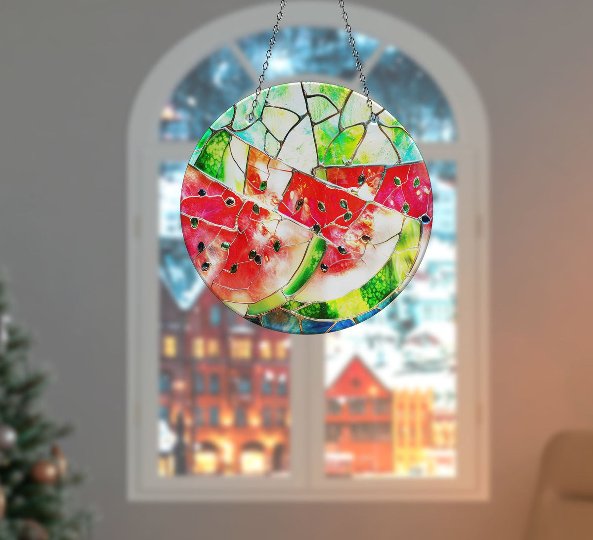 Stained Watermelon  Faux Stained Glass Suncatcher Window Hanging Home Decor Sun Catcher Gift Idea