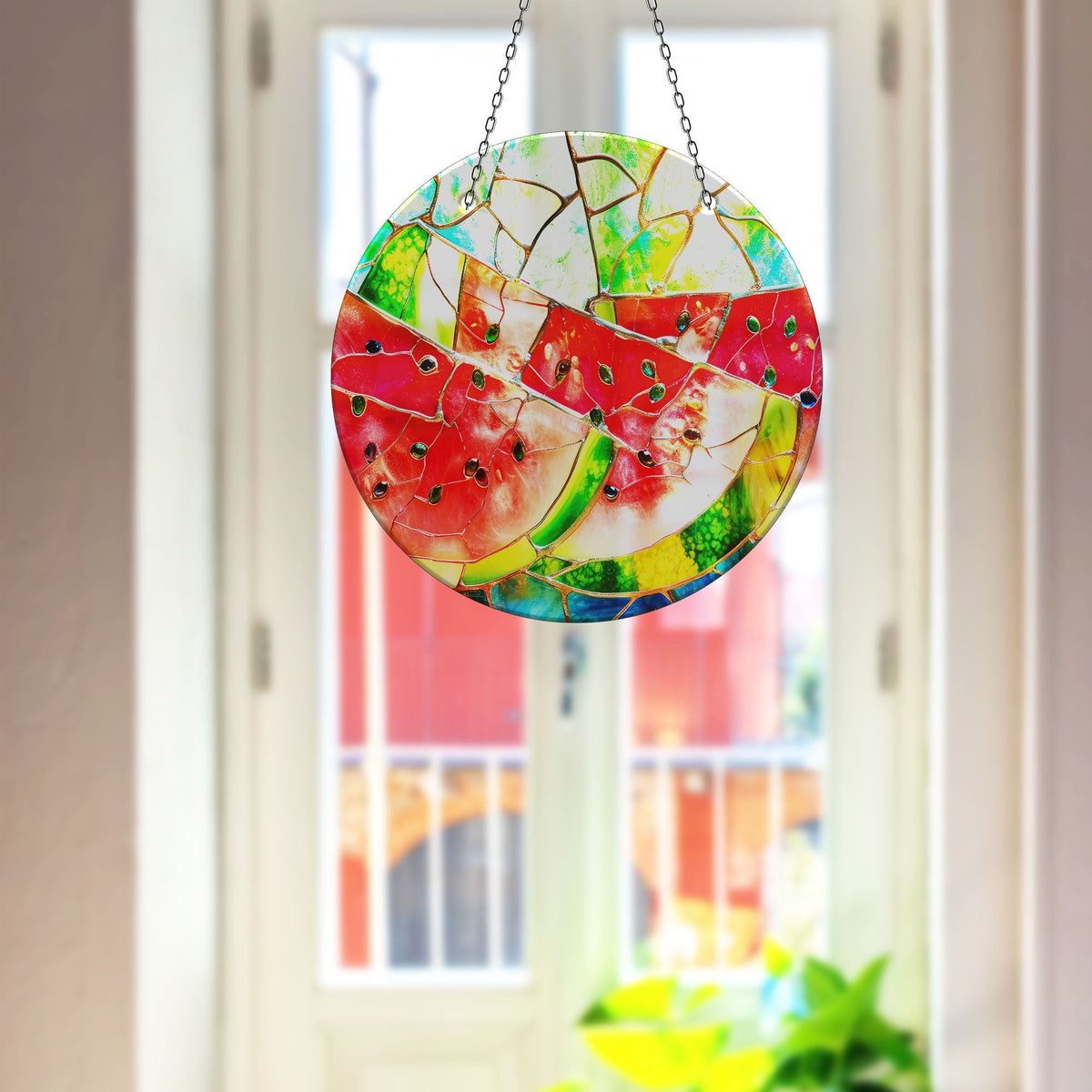 Stained Watermelon  Faux Stained Glass Suncatcher Window Hanging Home Decor Sun Catcher Gift Idea