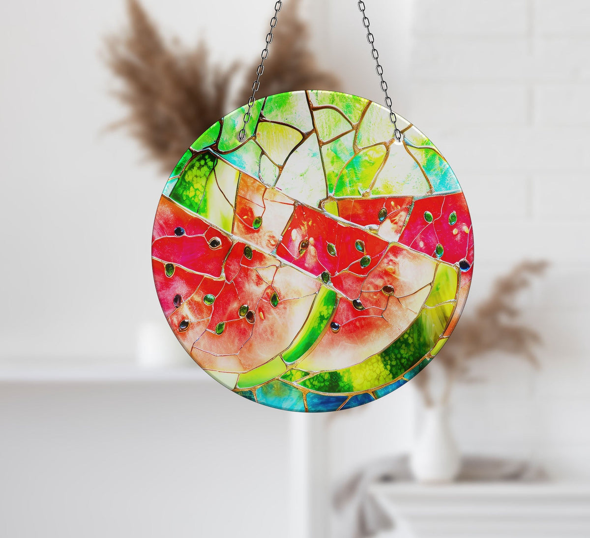 Stained Watermelon  Faux Stained Glass Suncatcher Window Hanging Home Decor Sun Catcher Gift Idea