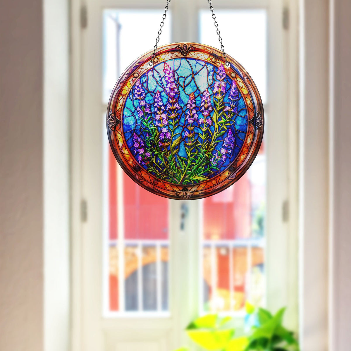 Lavender Feild Art  Stained  Faux Stained Glass Suncatcher Window Hanging Home Decor Sun Catcher Gift Idea