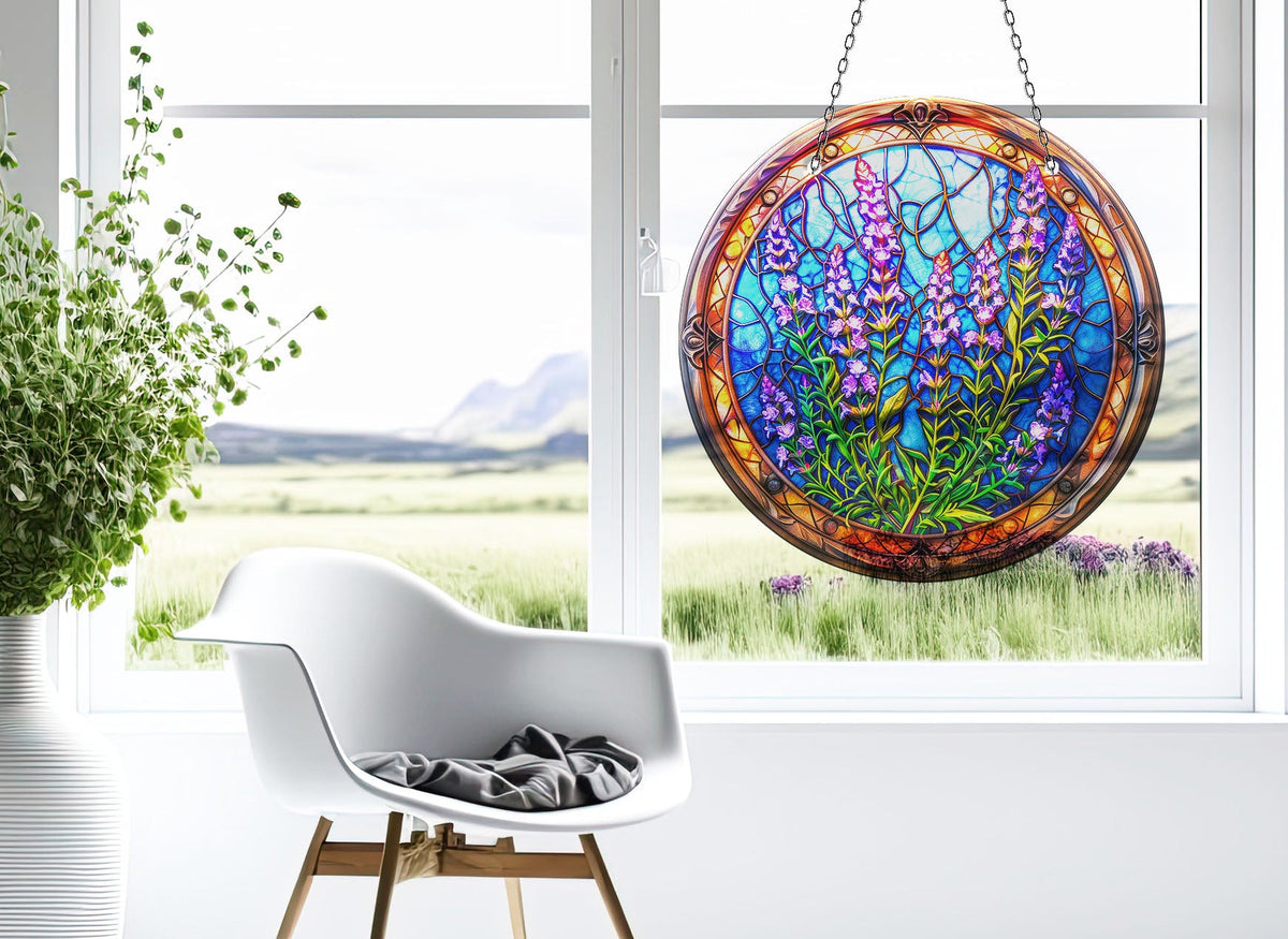 Lavender Feild Art  Stained  Faux Stained Glass Suncatcher Window Hanging Home Decor Sun Catcher Gift Idea