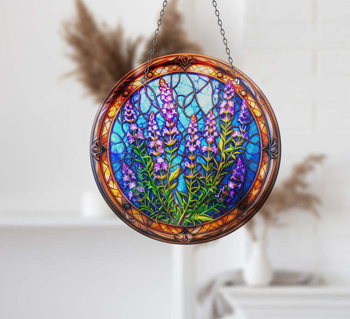 Lavender Feild Art  Stained  Faux Stained Glass Suncatcher Window Hanging Home Decor Sun Catcher Gift Idea