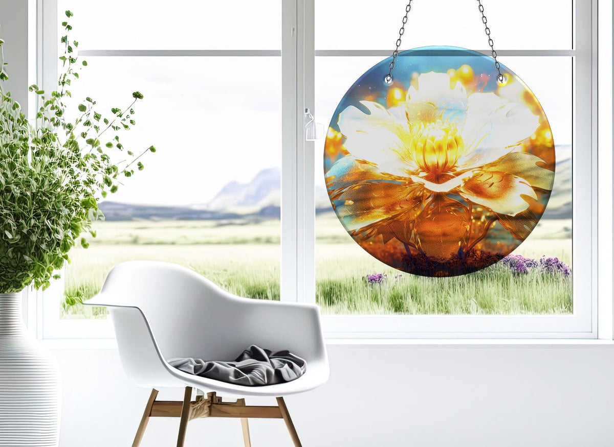 Shiny White Faux Stained Glass Suncatcher Window Hanging Home Decor Sun Catcher Gift Idea