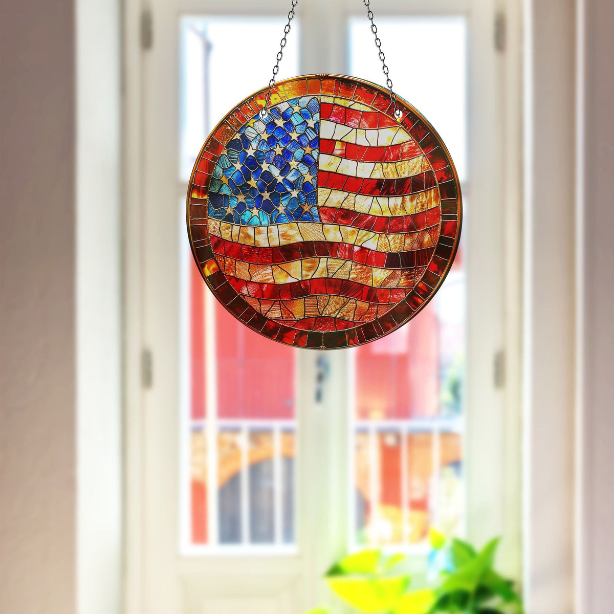 American Flag Faux Stained Glass Suncatcher Window Hanging Home Decor Sun Catcher Gift Idea Decor
