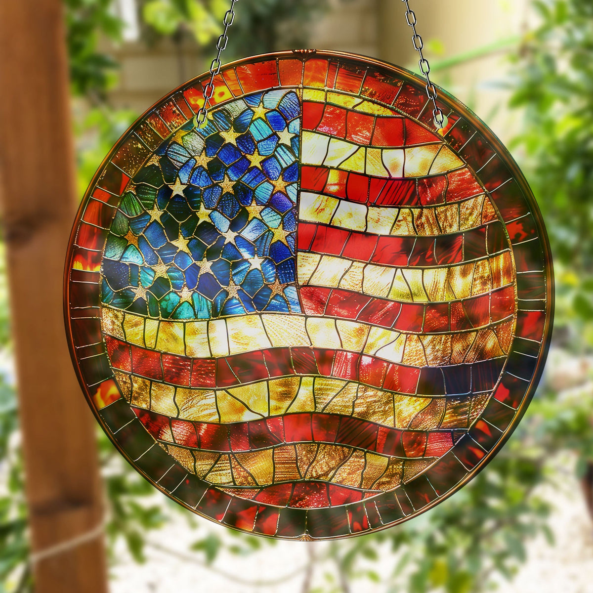American Flag Faux Stained Glass Suncatcher Window Hanging Home Decor Sun Catcher Gift Idea Decor