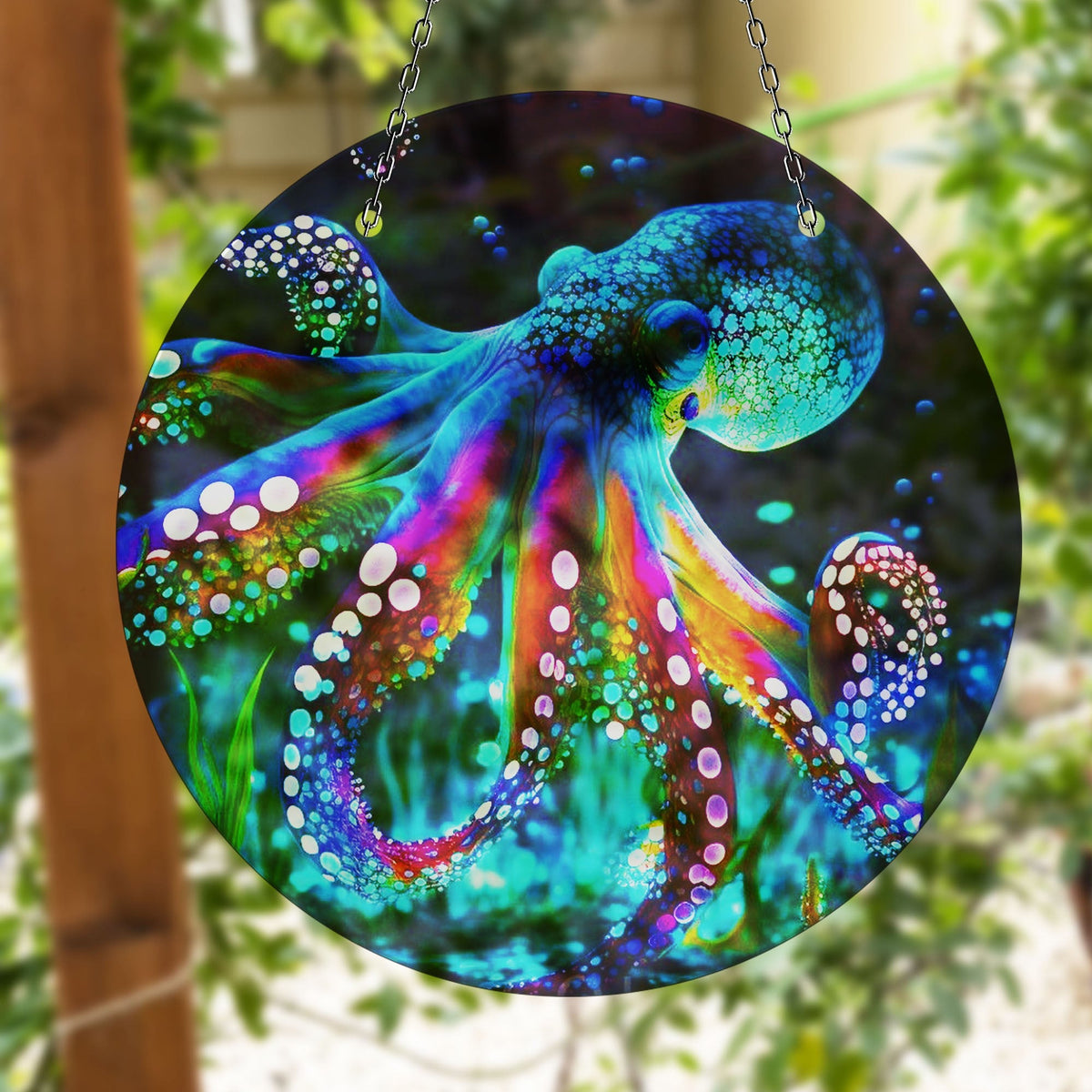Blue Octopus Faux Stained Glass Suncatcher Window Hanging Home Decor Sun Catcher Gift Idea