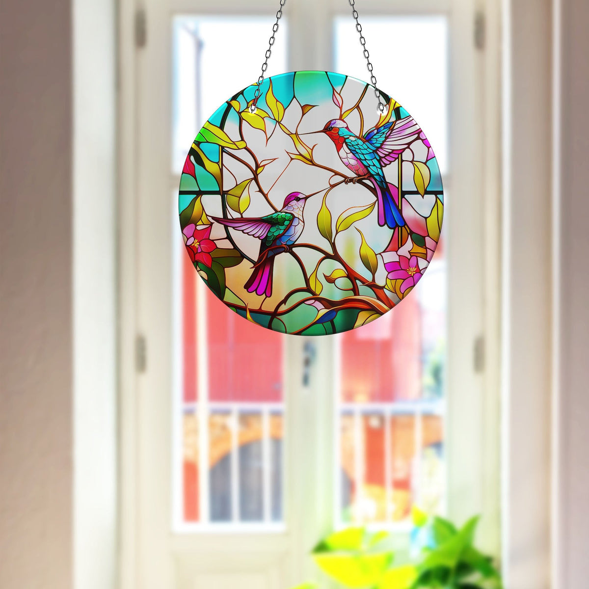 Vivid Colored Birds Faux Stained Glass Suncatcher Window Hanging Home Decor Sun Catcher Gift Idea