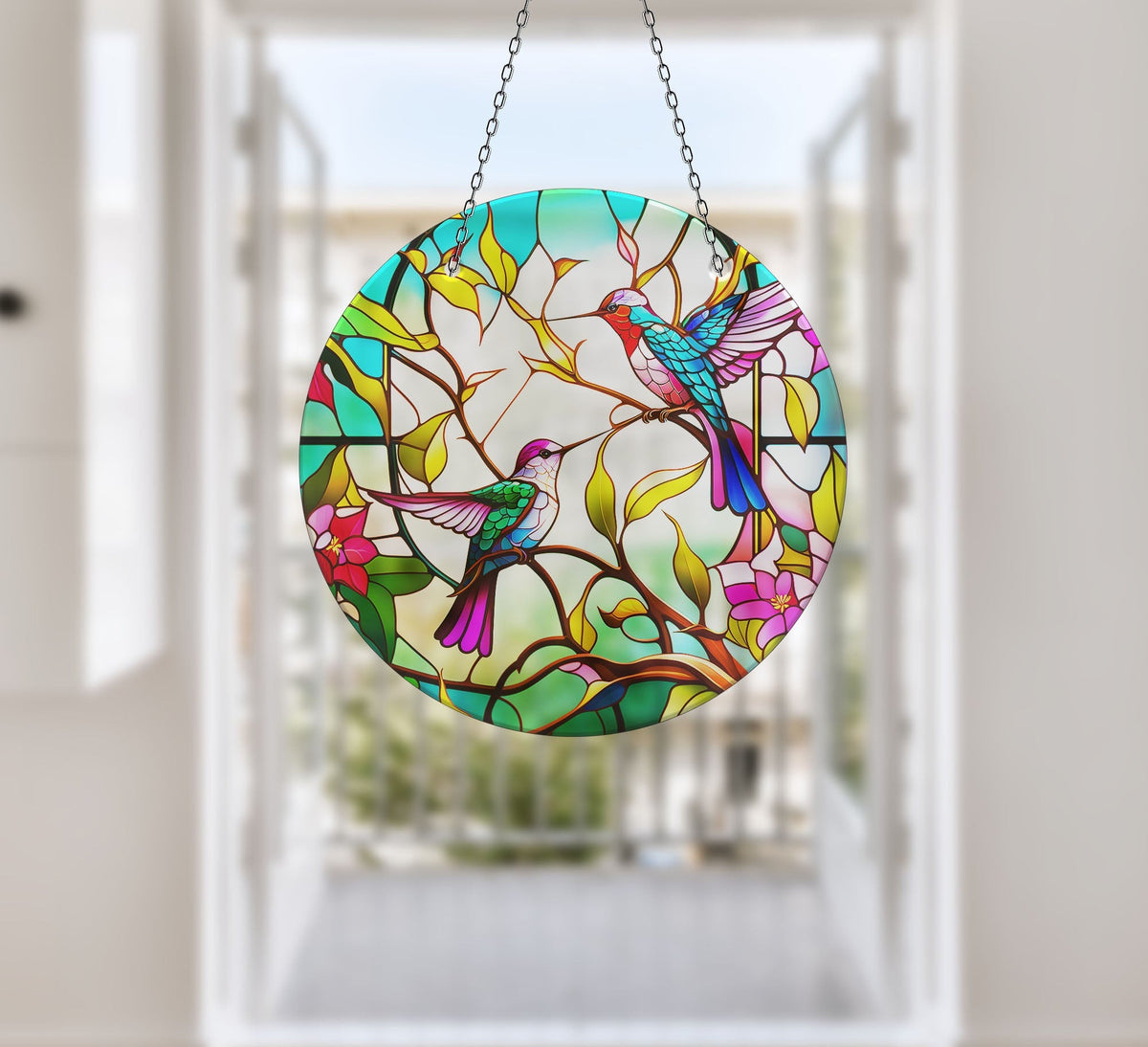 Vivid Colored Birds Faux Stained Glass Suncatcher Window Hanging Home Decor Sun Catcher Gift Idea