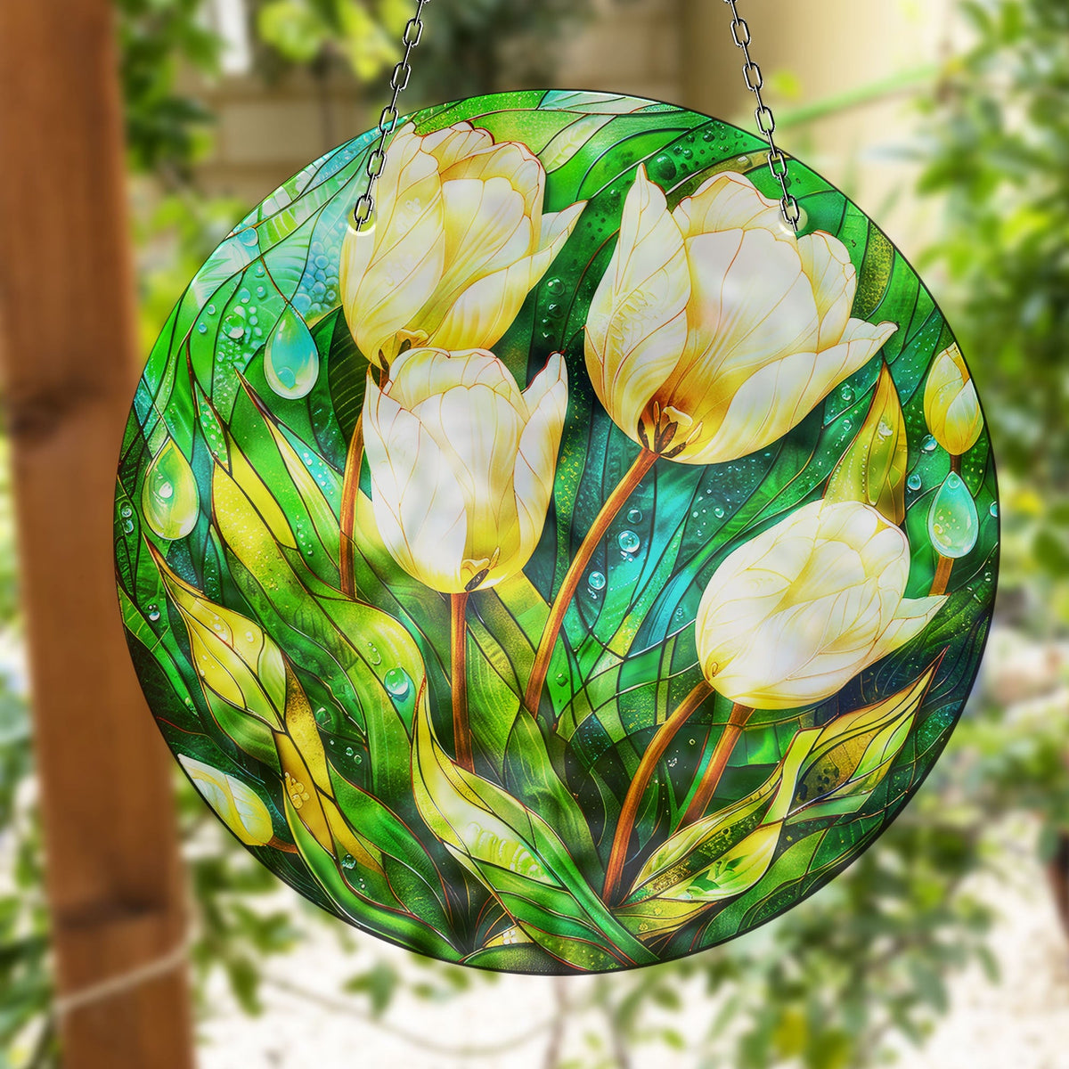 White Tulip Faux Stained Glass Suncatcher Window Hanging Home Decor Sun Catcher Gift Idea