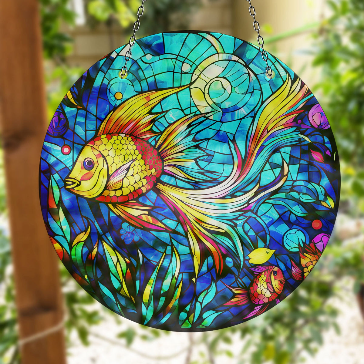 Gold Fish Faux Stained Glass Suncatcher Window Hanging Home Decor Sun Catcher Gift Idea Decor