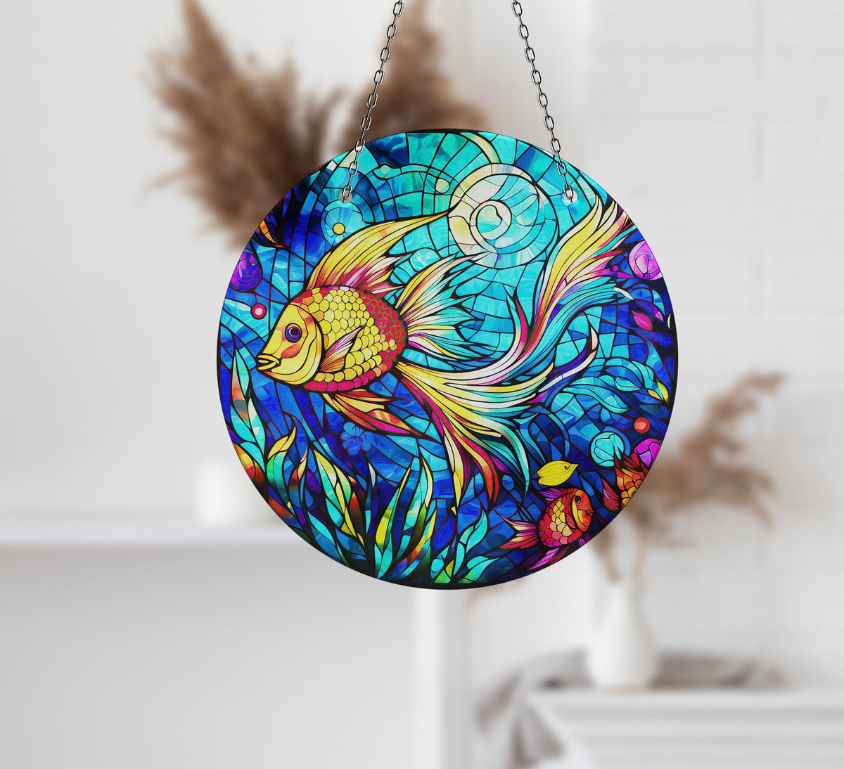 Gold Fish Faux Stained Glass Suncatcher Window Hanging Home Decor Sun Catcher Gift Idea Decor