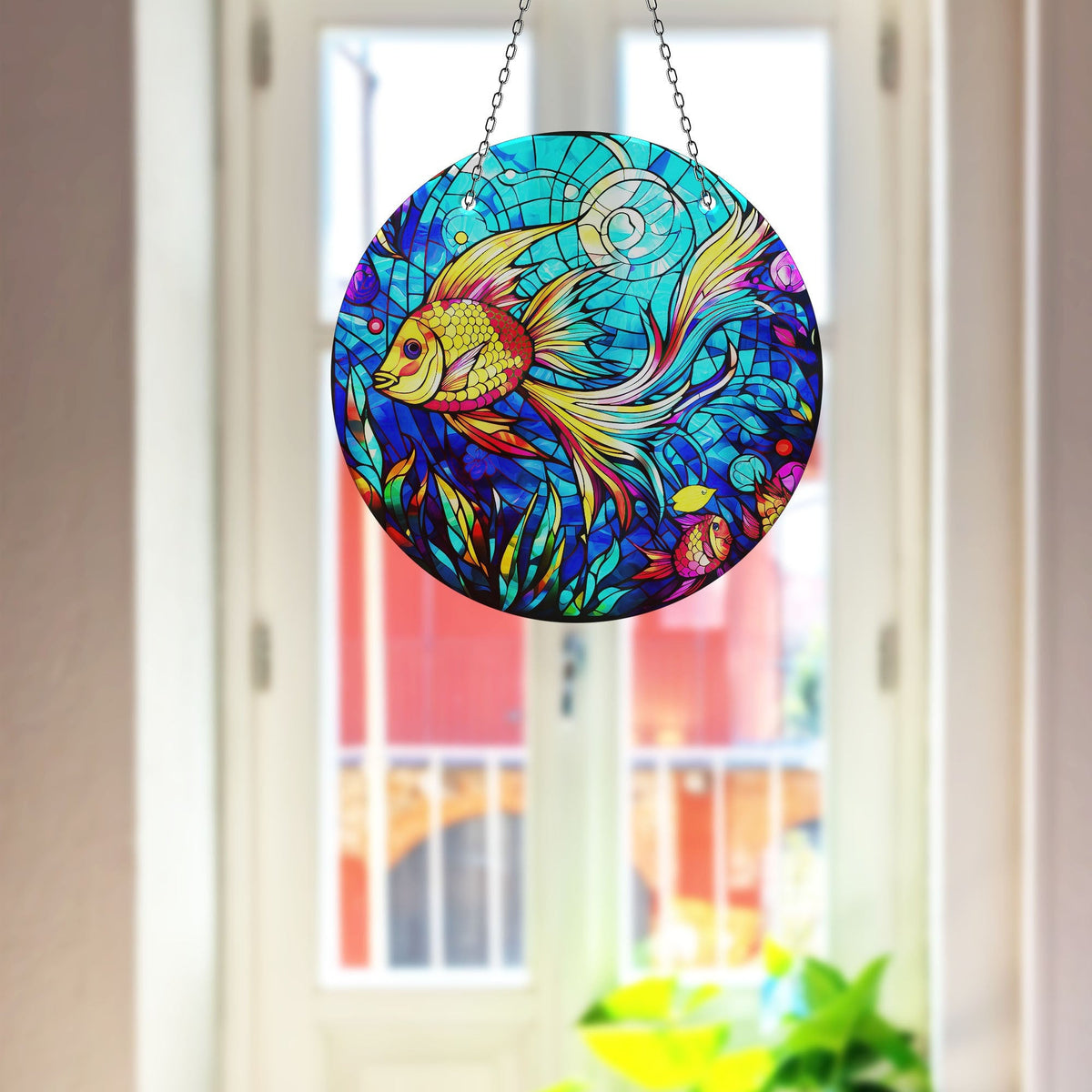 Gold Fish Faux Stained Glass Suncatcher Window Hanging Home Decor Sun Catcher Gift Idea Decor