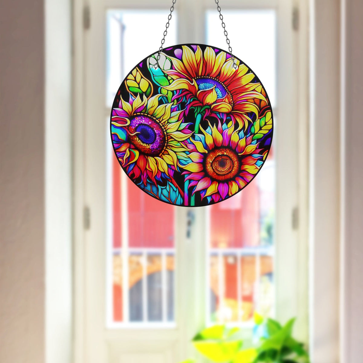 Vivid Sunflower Faux Stained Glass Suncatcher Window Hanging Home Decor Sun Catcher Gift Idea Decor
