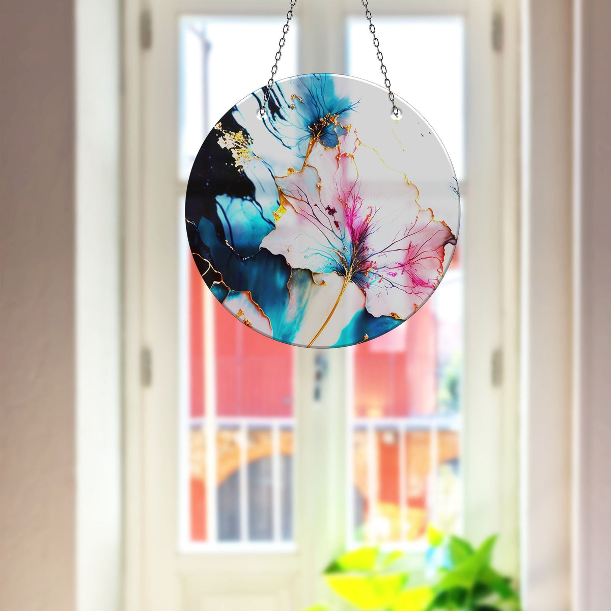 Marble Flower Faux Stained Glass Suncatcher Window Hanging Home Decor Sun Catcher Gift Idea
