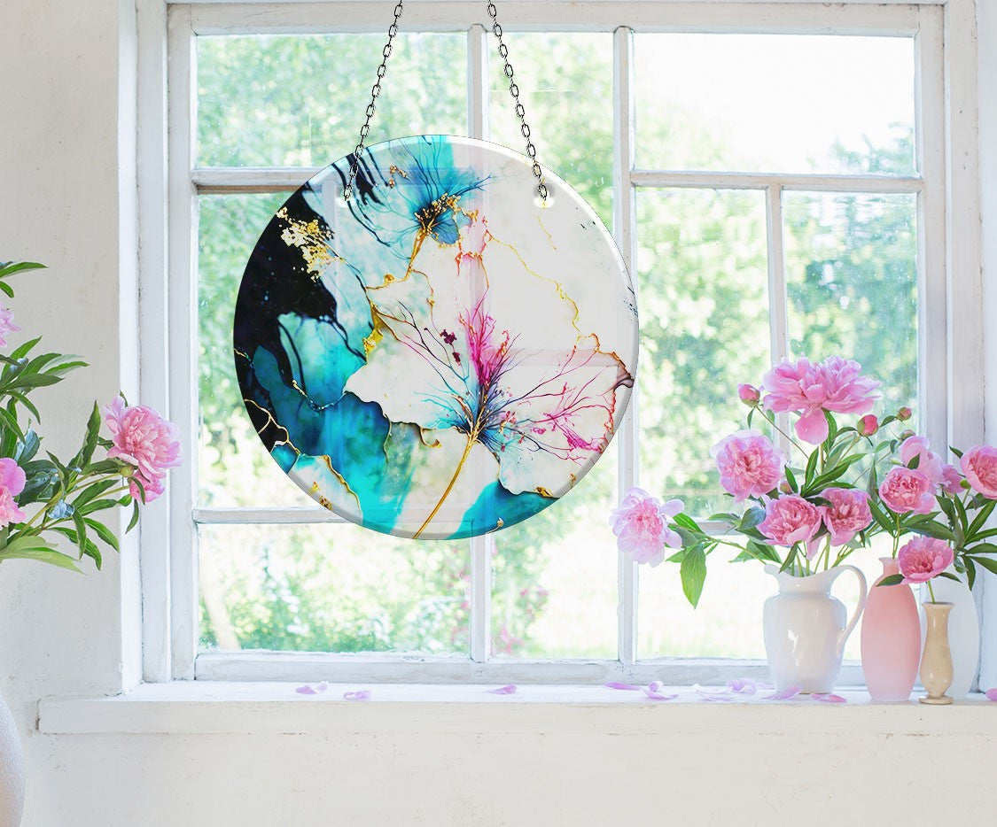 Marble Flower Faux Stained Glass Suncatcher Window Hanging Home Decor Sun Catcher Gift Idea