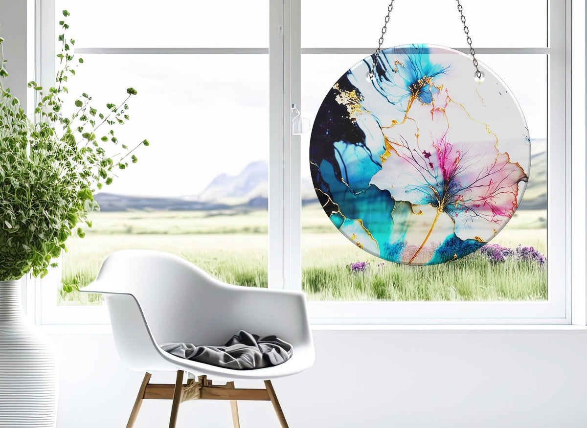 Marble Flower Faux Stained Glass Suncatcher Window Hanging Home Decor Sun Catcher Gift Idea