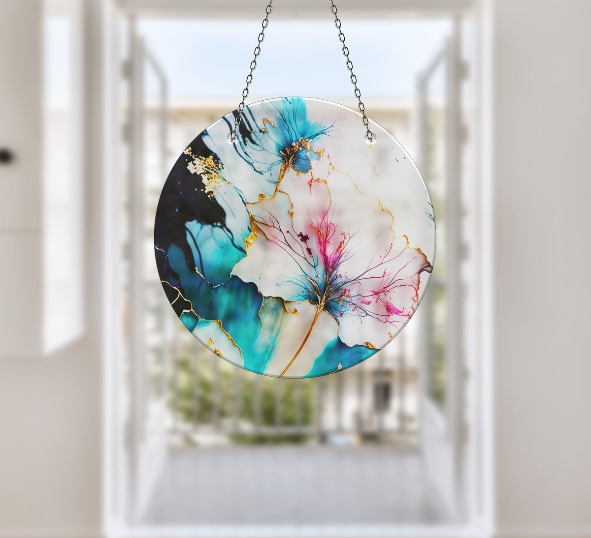 Marble Flower Faux Stained Glass Suncatcher Window Hanging Home Decor Sun Catcher Gift Idea